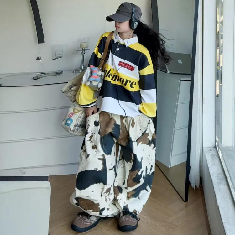 女童美式迷彩牛仔裤套装2025秋季新款P0LO衫卫衣街头慵懒阔腿长裤