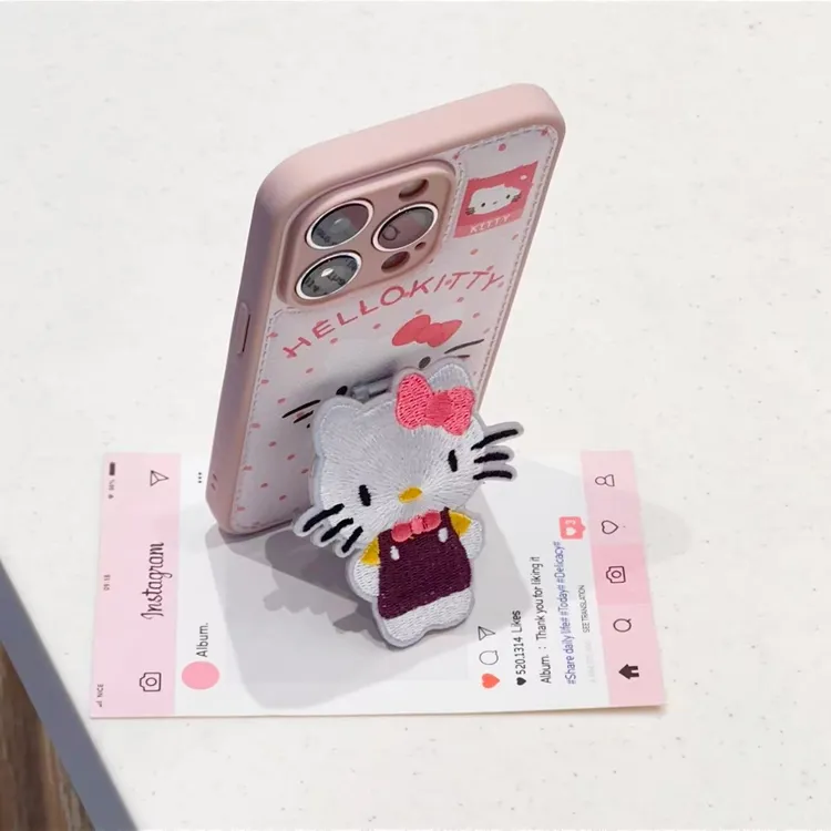 奥菲顿刺绣kitty支架适用苹果17/16气垫手机壳华为vivo小米15oppo