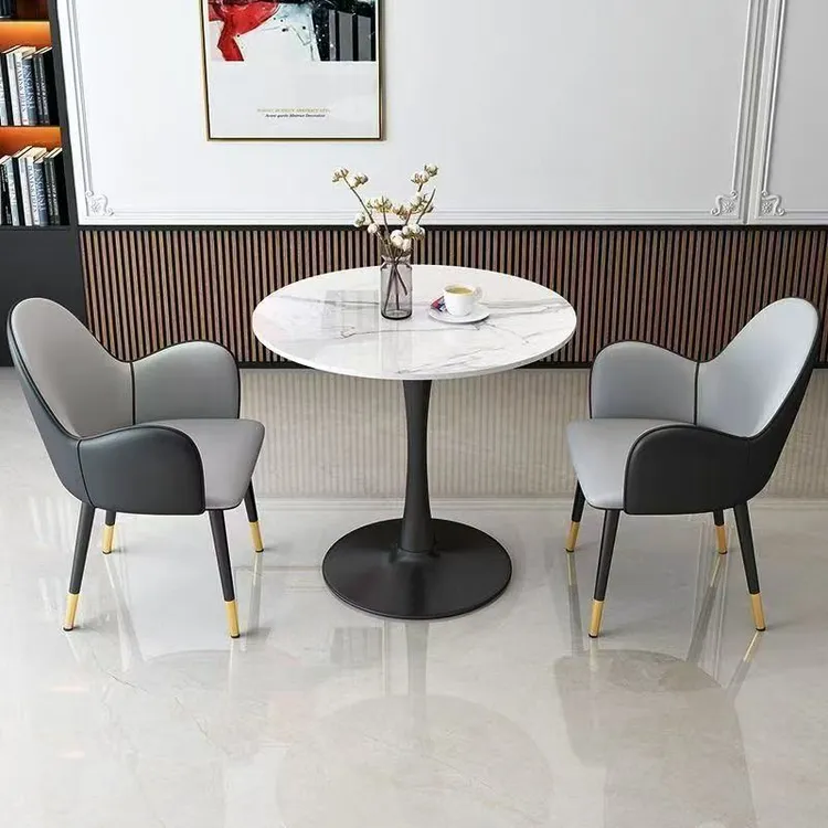 岩板洽谈桌椅组合简约商务接待圆桌阳台休闲咖啡轻奢奶茶餐桌意式