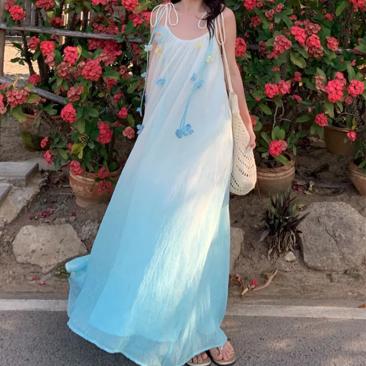 简约蓝色吊带裙公主汉元素吊带春夏宽松夏季汉服连衣裙法式显瘦