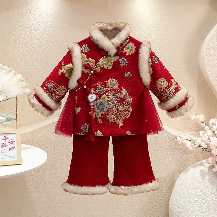 汉服女童拜年服冬装新中式儿童冬季国风新年宝宝民族风喜庆过年服