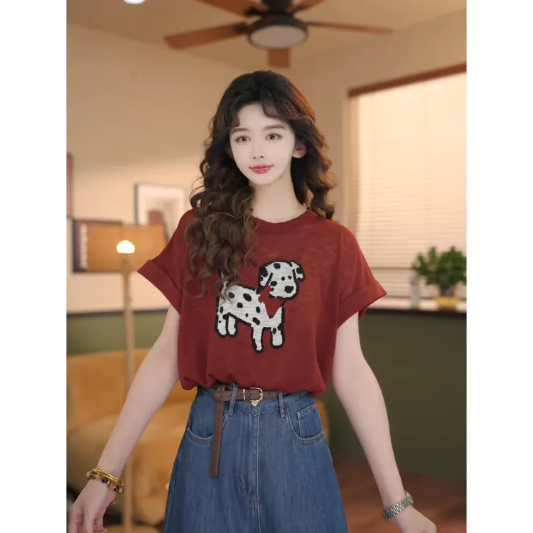 余紫绮【斑点狗】复古百搭简约夏季短袖T恤休闲上衣ZO1217290