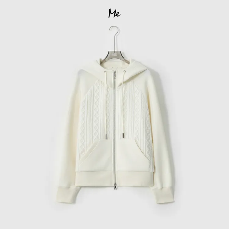 ME【麻花卫衣】复古绞花针织拼接显瘦时尚百搭宽松连帽卫衣MESA1074