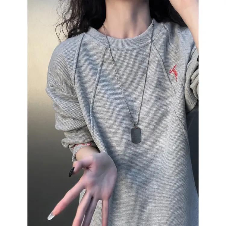 美式刺绣卫衣男款秋冬季加绒加厚潮牌设计感小众圆领内搭外穿外套