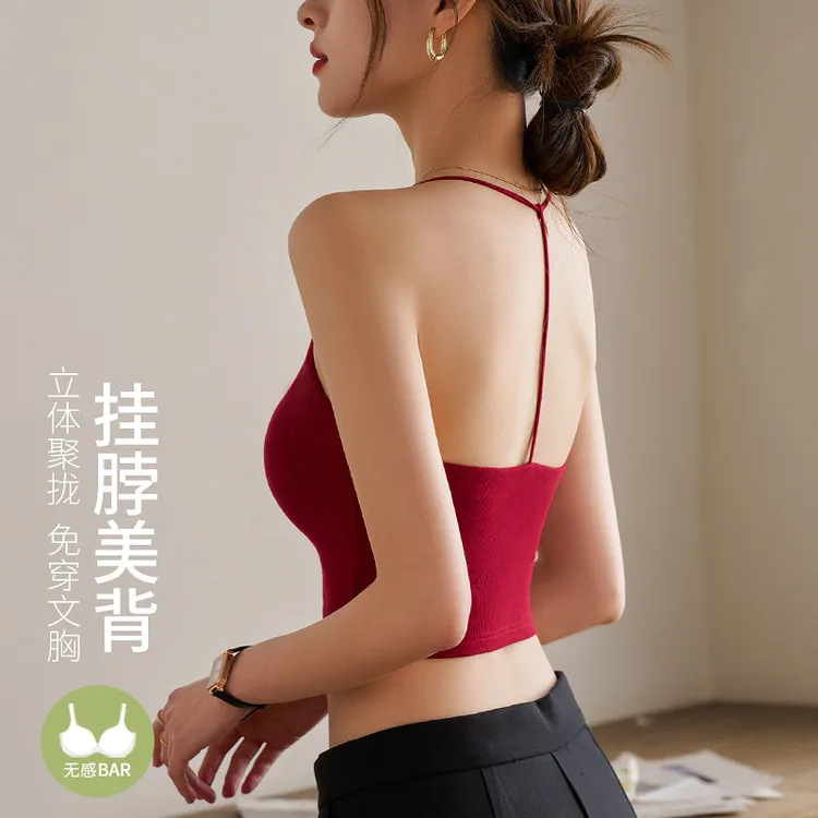 2025夏季内搭小吊带背心短款美背文胸一体带胸垫打底爆款法式新款