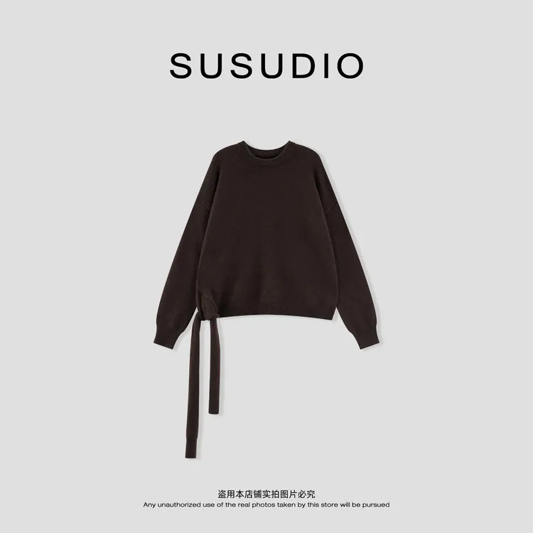  SUSUDIO 浣熊绒羊毛 秋季松弛感软糯细腻纯色绑带毛衣 50202