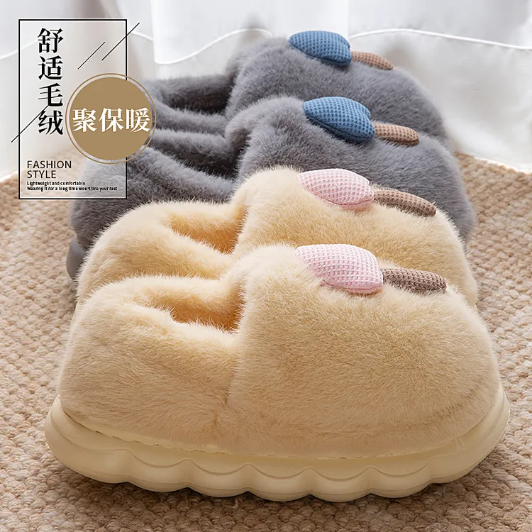 毛毛绒棉拖鞋女款2025冬季居家加绒保暖外穿厚底防滑情侣包头棉拖