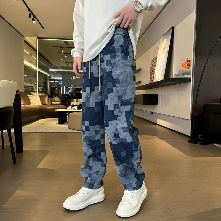 宽松男士中腰长裤休闲韩版休闲牛仔裤常规款春季立体剪裁弯刀裤