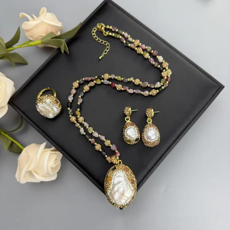 合金项链 巴洛克异形镶钻法式复古中古时尚毛衣链女款首饰轻奢