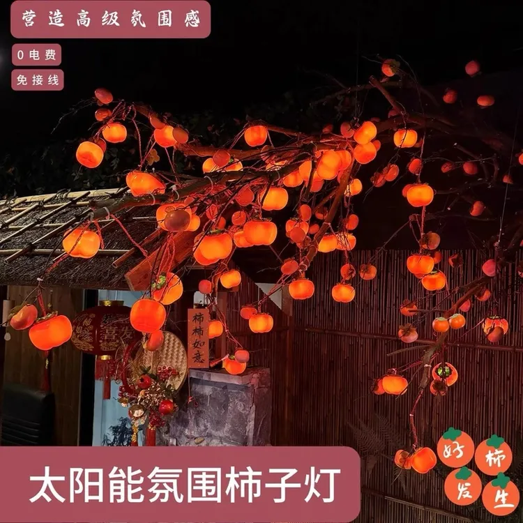 2025新款柿子灯太阳能电池插电挂树上阳台春节小院布置装饰灯