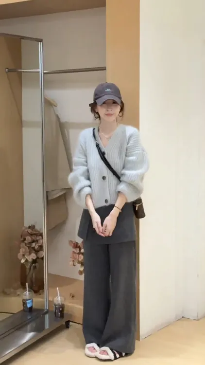 休闲风毛衣套装女秋冬季轻熟慵懒针织外套阔腿裤长裤套装网红气质