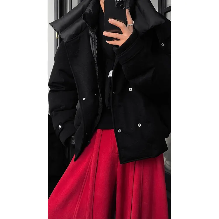 龙叨叨冬季新品原创双领设计感纯色棉服高级感痞帅休闲保暖棉衣男