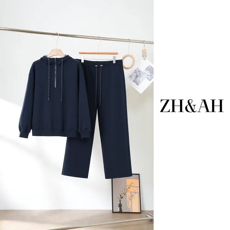 ZH&AH【虚拟世界】秋季新款时尚气质百搭孕期简约通勤藏青套装裤