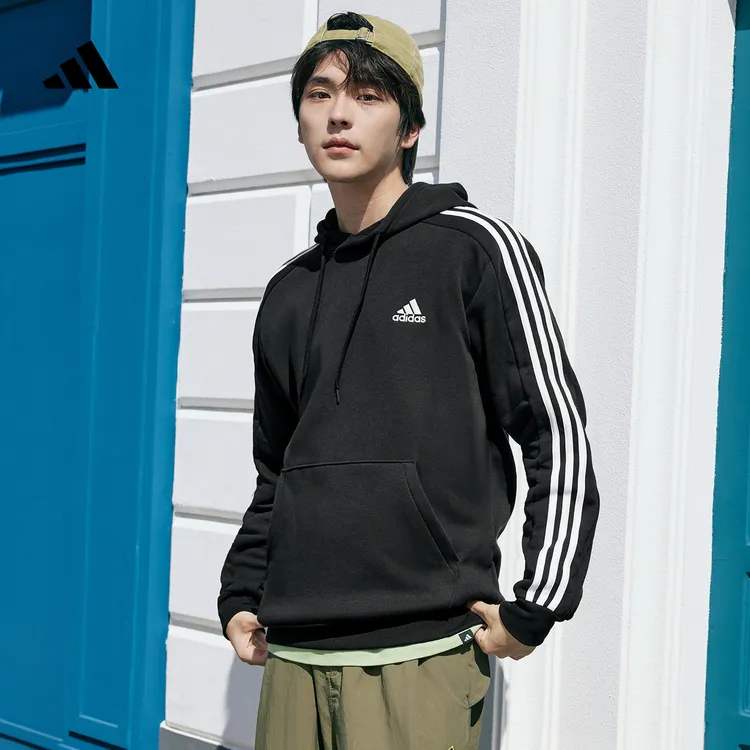 双旦礼遇阿迪达斯官方情侣款秋冬加绒加厚连帽卫衣套头衫 IB4028