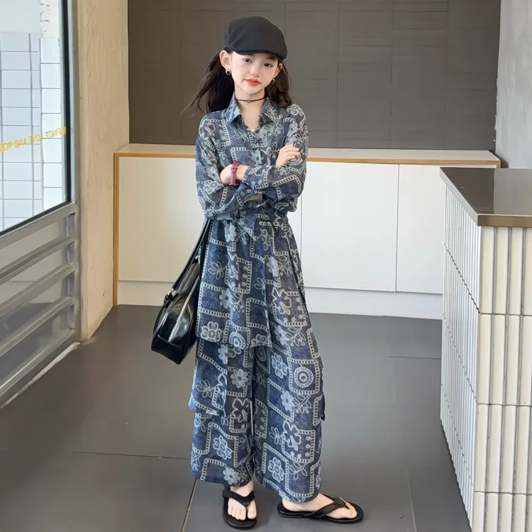 女童夏季套装2025新款儿童民族风防晒衣阔腿裤套装洋气薄款两件套