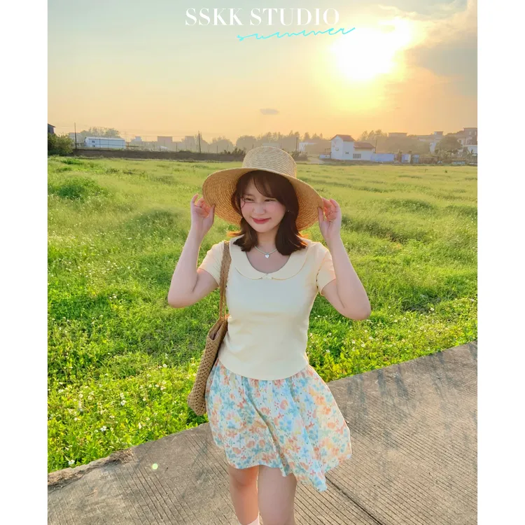 KMZY/KMZY山_山【甜美少女】微胖韩版夏日多巴胺黄色娃娃领甜妹上衣