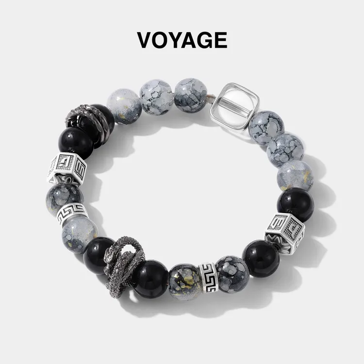 合金玻璃手链 深墨盘龙手链男新中式串珠手串手环女手镯手饰配饰