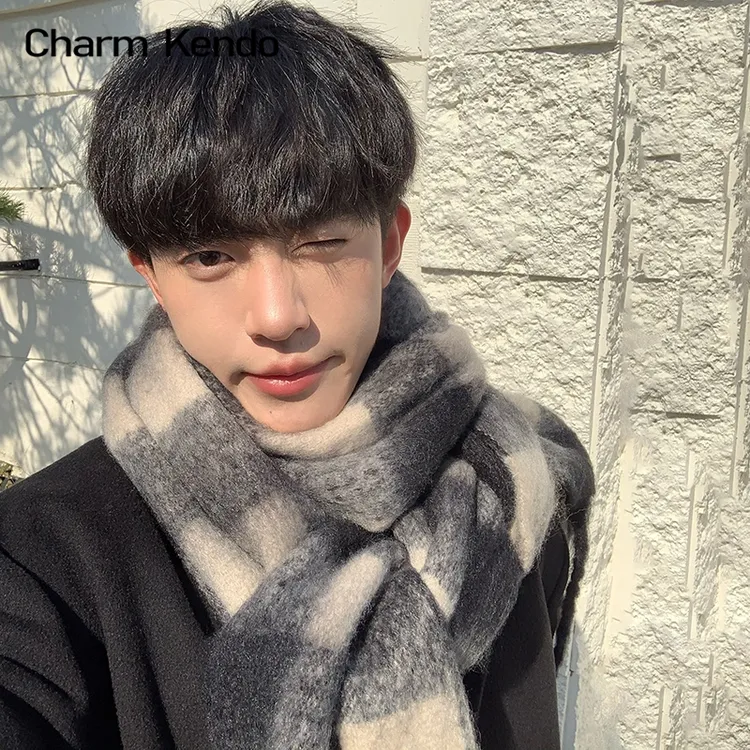 Charm Kendo围巾男2025新款秋冬季马海毛格子情侣保暖加厚围脖女