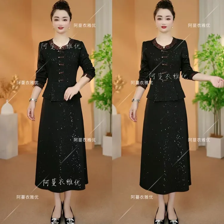 【衣雅严选】8089-2309#新款加厚显瘦满天星罗马锦棉假两件连衣裙