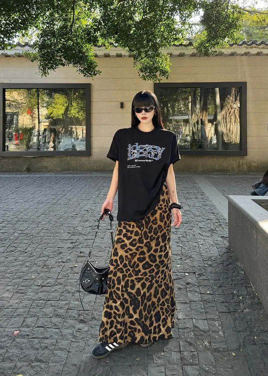 2025超火半身裙女夏辣妹美式豹纹裙子垂坠感高腰显瘦复古鱼尾长裙