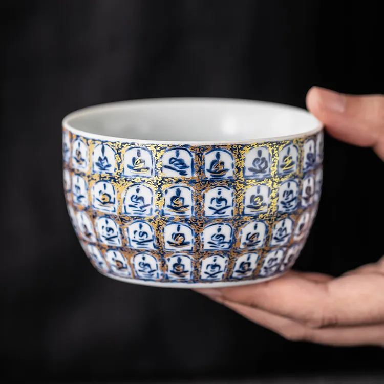 中式苏打釉千佛品茗杯办公室家用茶杯喝茶专用杯简约陶瓷茶具器物