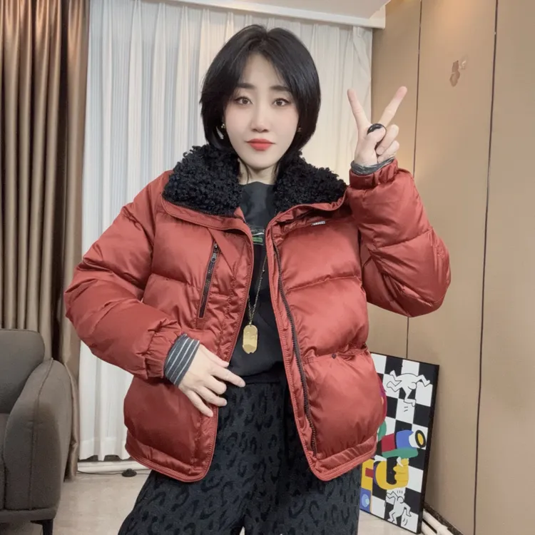 拼接毛领加厚棉衣棉服外套女2025年冬季保暖棉袄