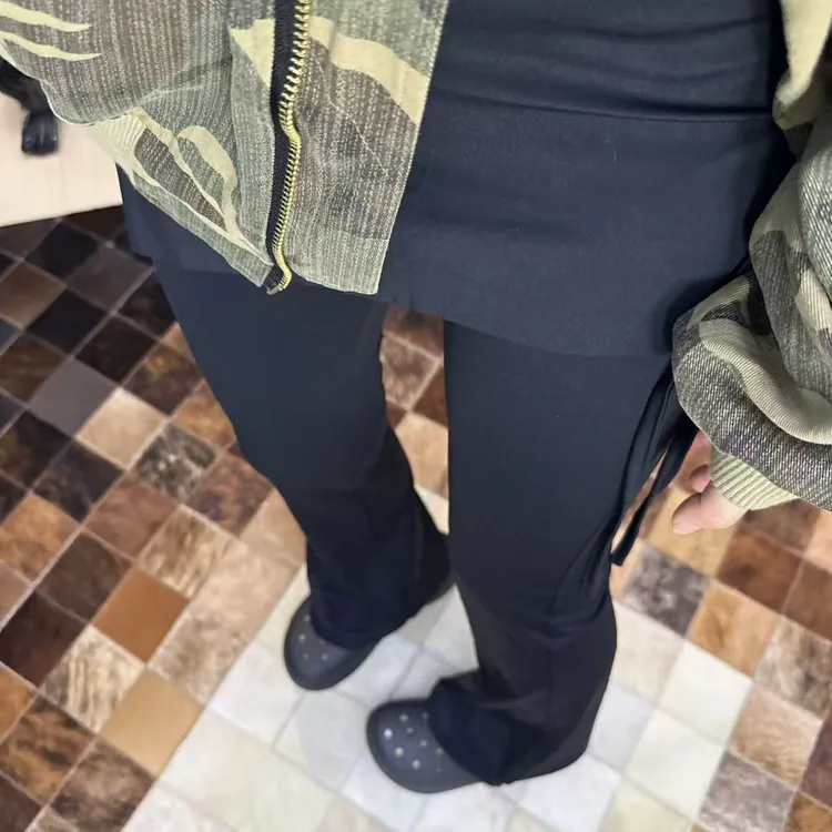 秋款口袋打底裤新款拼接裙裤子女瑜伽运动跑步裤高弹薄款喇叭裤