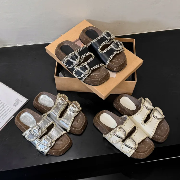 复古皮带扣拖鞋女夏季外穿时尚2025新款配裙子平底沙滩一字凉拖鞋