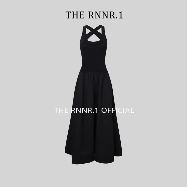 THE RNNR.1法式优雅 弹力拼接 后背交叉 连衣裙
