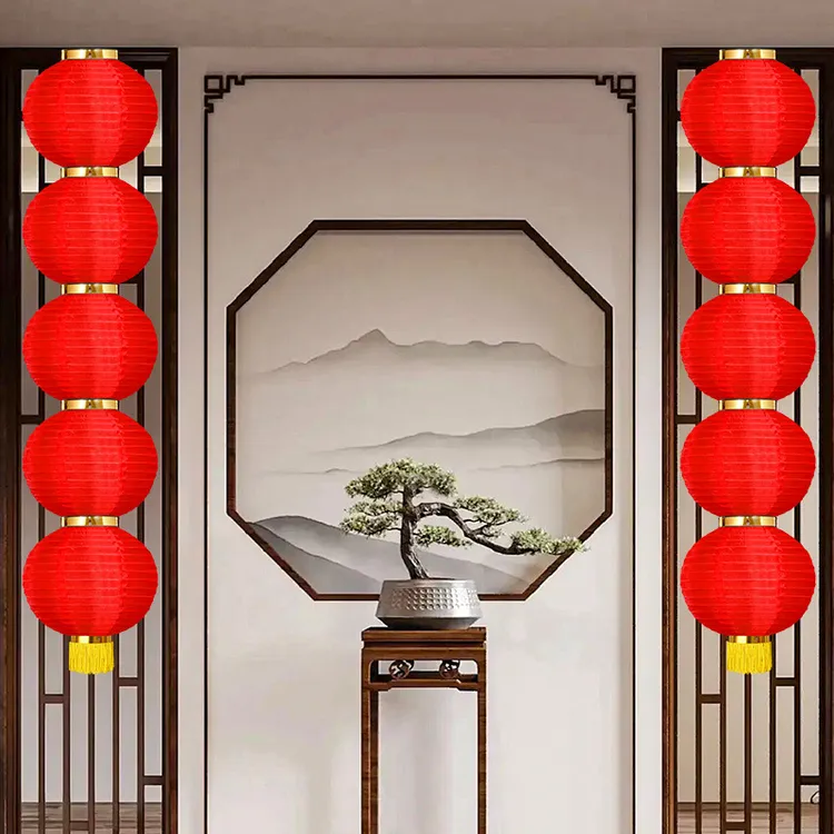 大红圆连串灯笼户外防水新年装饰喜庆折叠拉丝春节连串灯笼