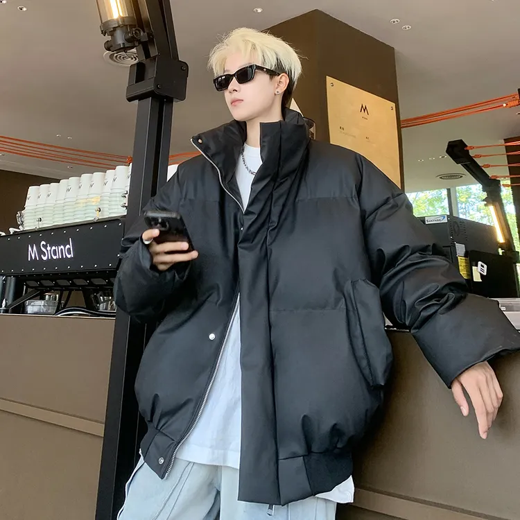 柔软PU皮棉服外套男冬季加厚cleanfit短款棉衣潮牌美式高街面包服