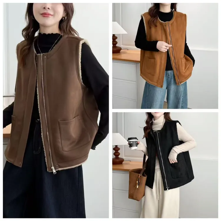 120-200斤大码女装胖mm秋冬洋气显瘦超软仿皮毛一体麂皮绒棉马甲