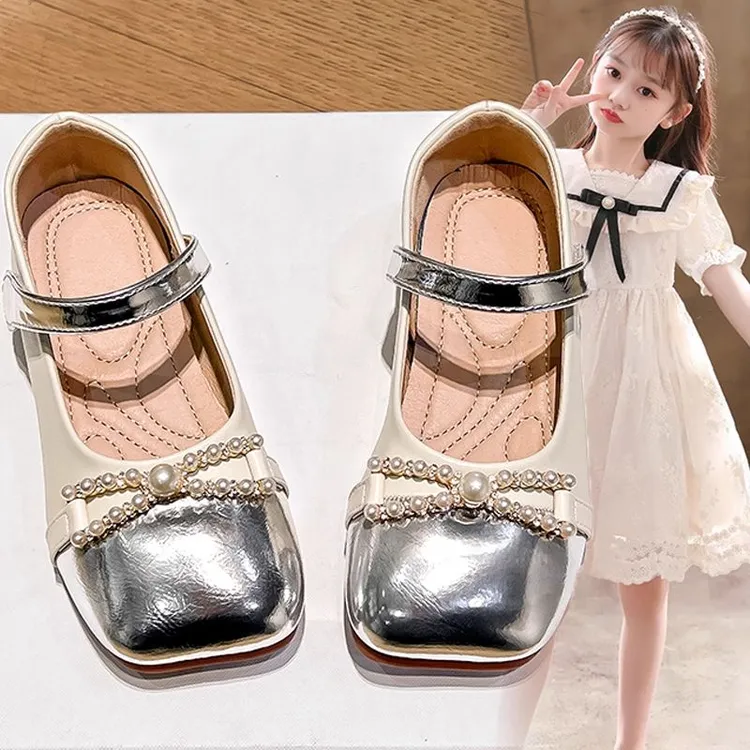安踏感统女童皮鞋2025新款春季儿童珍珠软底公主鞋女孩配礼服演出