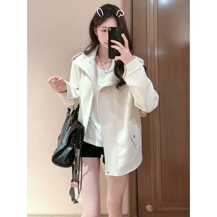 法式气质高级感鹿皮绒外套女春秋季爆款宽松百搭休闲机车夹克上衣