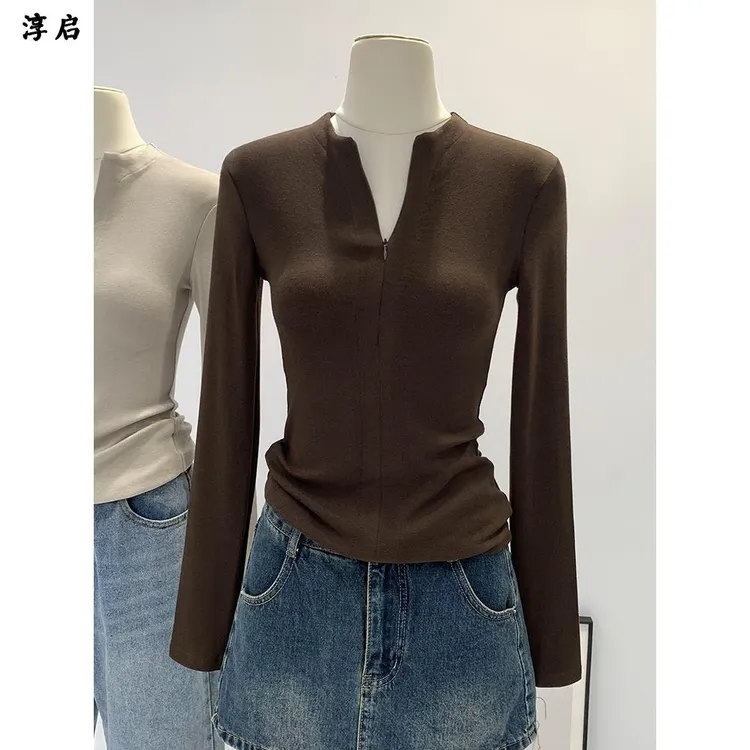 淳启时尚修身女底衬衫春秋季2025新款新风格与超级漂亮的长袖上衣