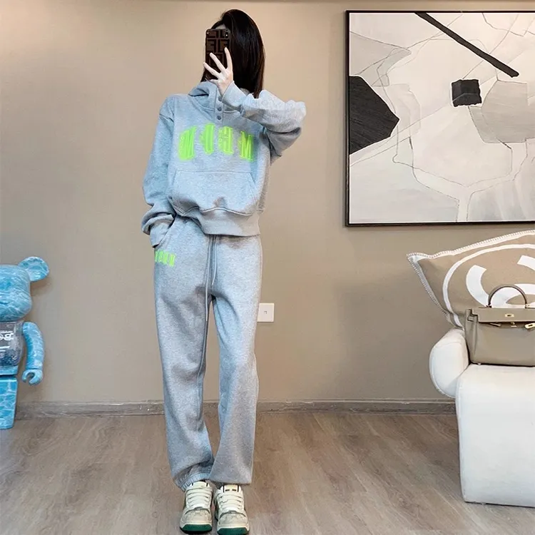韩版休闲胖mm大码套装女秋季减龄连帽卫衣卫裤宽松显瘦运动两件套