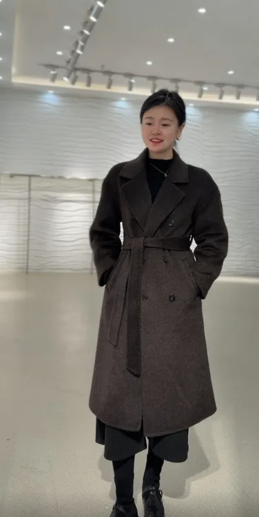 【经典801】绵羊毛+牦牛绒双面手工羊毛大衣韩版百搭气质秋冬腰带款