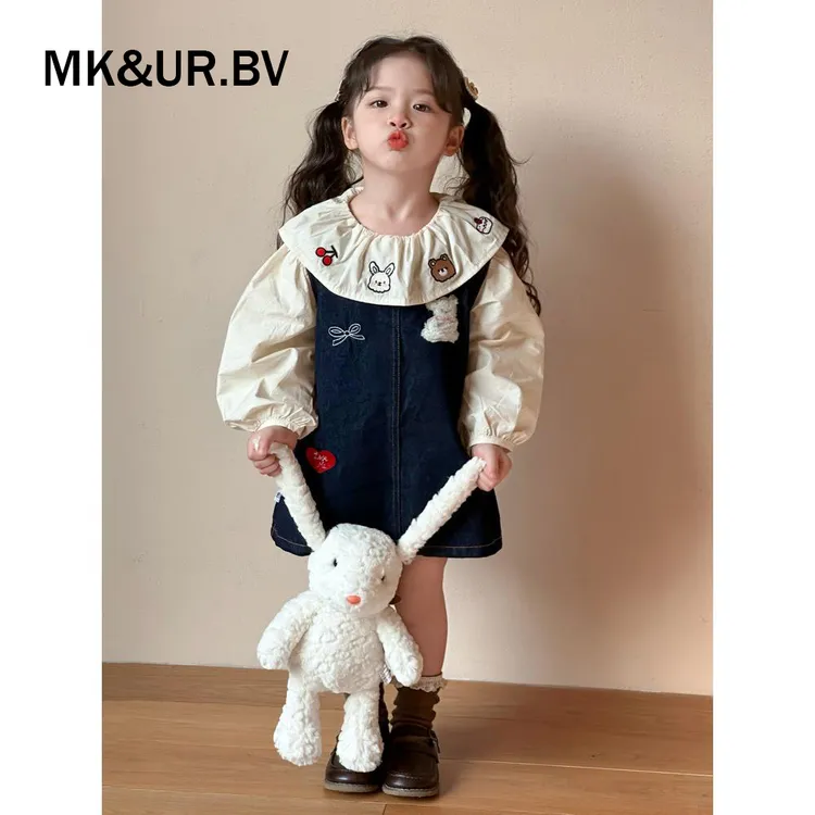 MK&UR.BV女童秋装牛仔连衣裙新款儿童洋气韩系公主裙潮酷痞帅童装