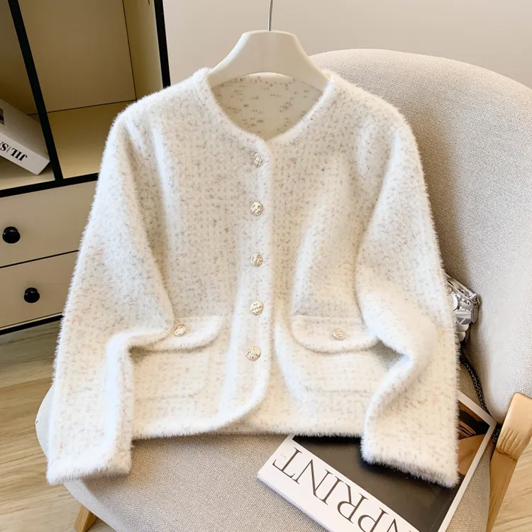 SM潮流气质高级感仿水貂绒小香风毛衣外套女上衣针织衫秋冬季新款