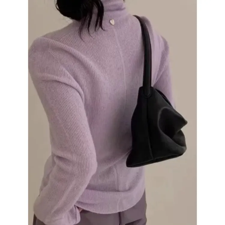 香芋紫色时尚配大衣穿的内搭秋冬紫色长袖针织打底衫上衣毛衣修身
