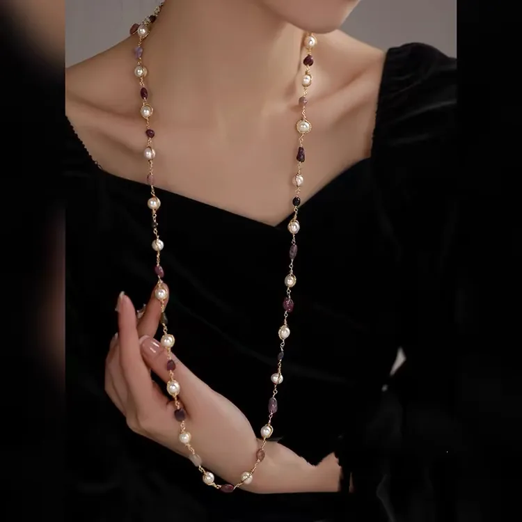 天然淡水珍珠碧玺串珠毛衣项链女新款爆款长款毛衣链女高级感颈链