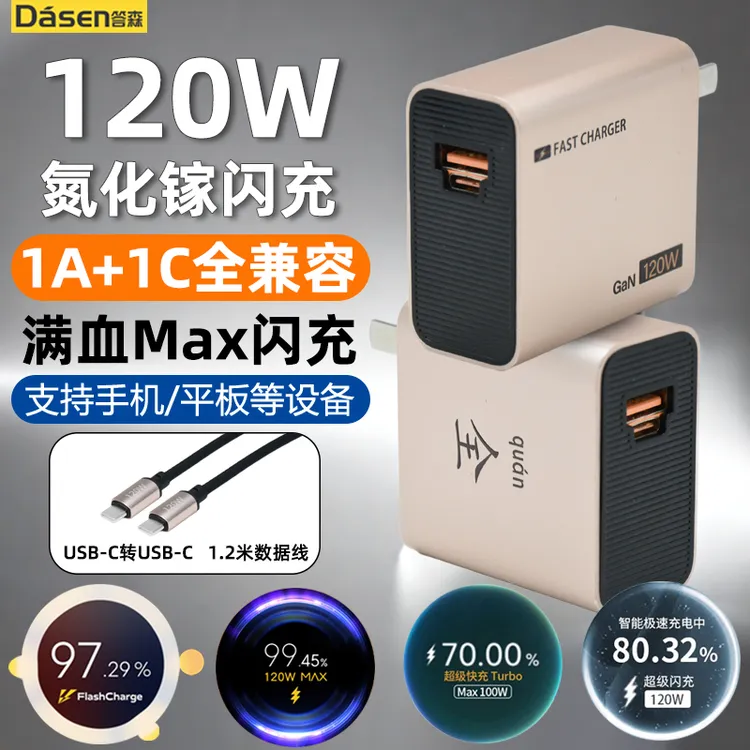 答森120W全兼容氮化镓快充充电器适用小米VIVO华为OPPO荣耀通用