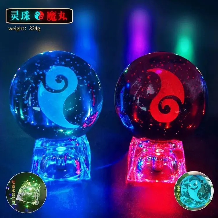 哪吒魔童闹海周边魔丸灵珠同款小夜灯水晶球摆件动漫手办送人礼物