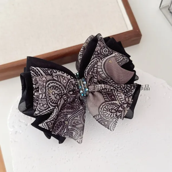 Pink Girl  X933气质时尚印花蝴蝶结香蕉夹复古优雅马尾竖夹