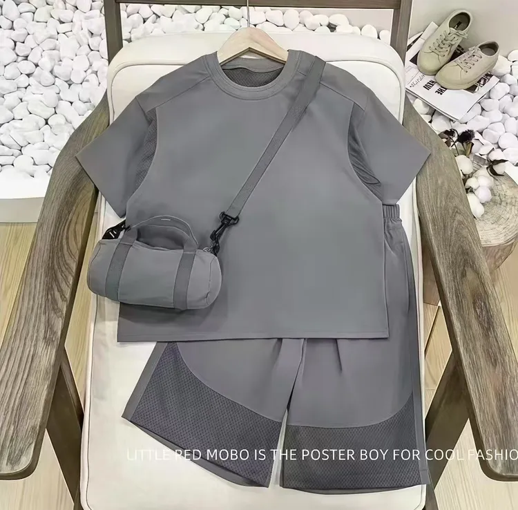 【三件套】男童套装儿童衣服夏装2025新款洋气运动速干休闲短裤两色