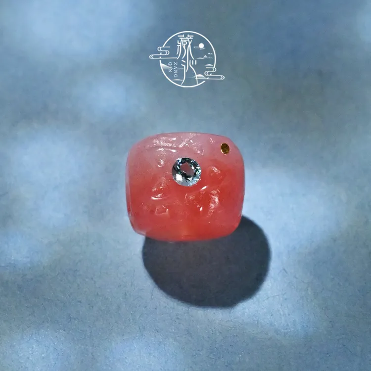 10.5MM粉糯玛瑙五角星镶嵌桶珠文玩星月椰蒂手串配饰顶珠腰珠DIY