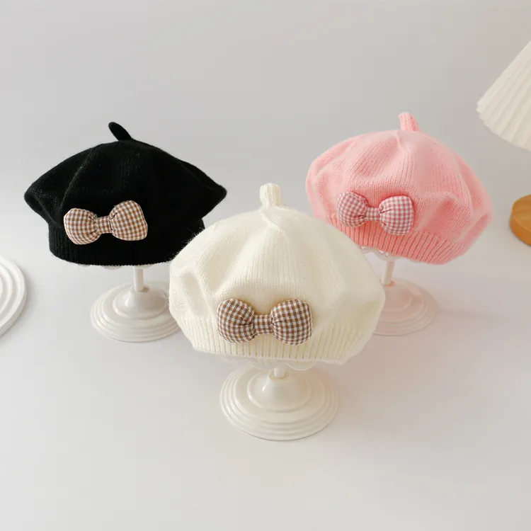 婴儿帽子春秋款女宝宝贝雷帽新生幼儿毛线儿童针织公主可爱超萌潮
