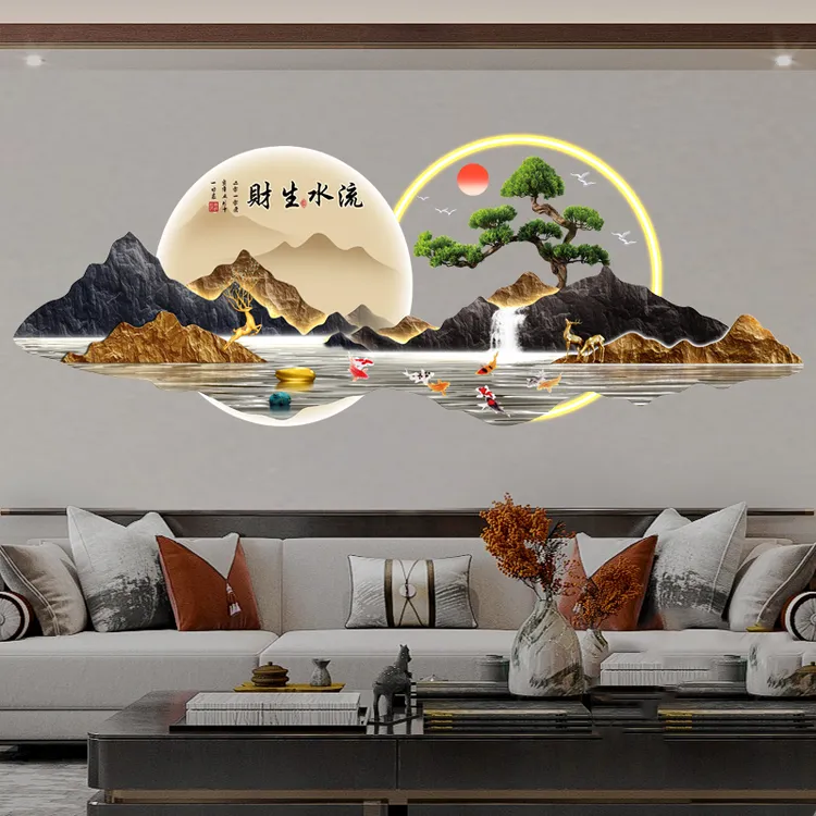 亚克力旭日东升流水生财玄关装饰画中式轻奢高级网红新房装饰品