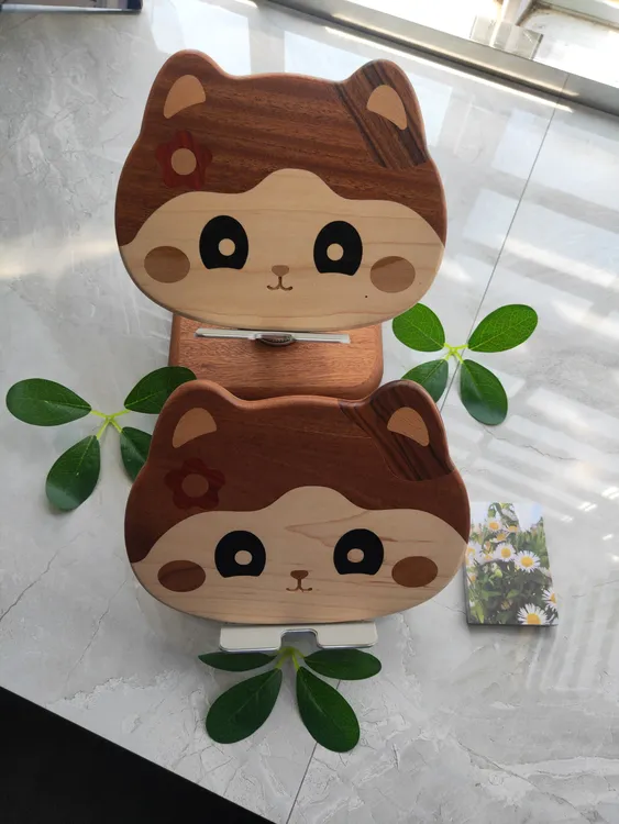 可爱卡通木制创意榉木胡桃木款三猫平板学习机支架收纳
