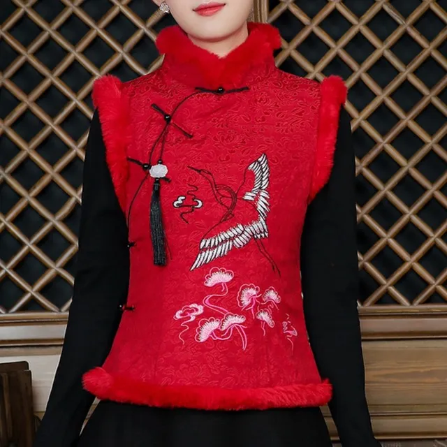 过年唐装女中国风红色旗袍小袄覆古夹棉厚背心马夹改良汉服上衣冬